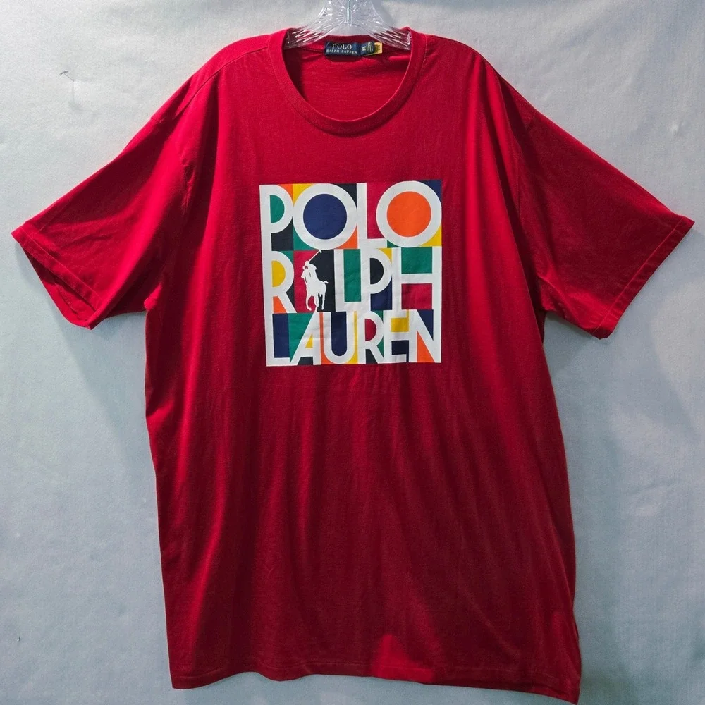 Polo Ralph Lauren 2XLT T-Shirt Red Multi Color Block Graphic Logo Tee Tall #1080